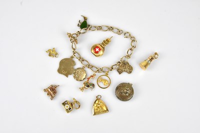 Lot 96 - A 9ct yellow gold charm bracelet set with...