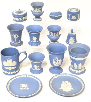 Lot 148 - WEDGWOOD; a collection of blue jasper ware, to...