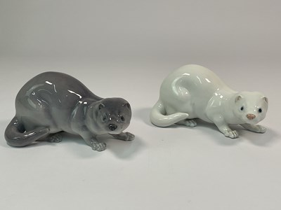 Lot 235 - ROYAL COPENHAGEN; two porcelain models of mink...