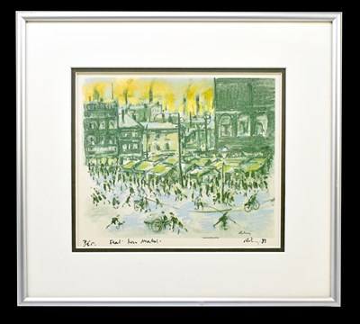 Lot 1388 - HAROLD FRANCIS RILEY BL.D. Litt FRCS (HON) DFA ATC (born 1943); ink signed limited edition print,   Flat Iron Market