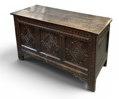 Lot 56 - An 18th century carved oak and inlaid three...