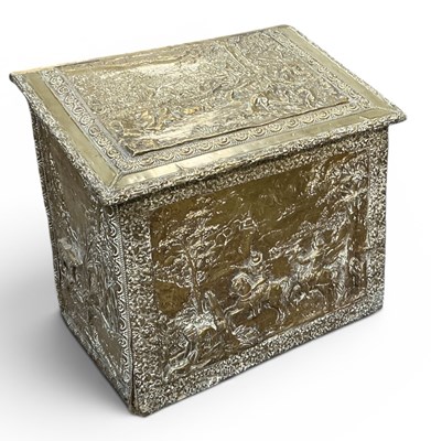 Lot 453 - An early 20th century brass clad log bucket,...