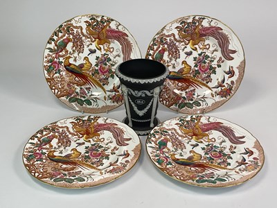 Lot 219 - ROYAL CROWN DERBY; four dinner plates in the...