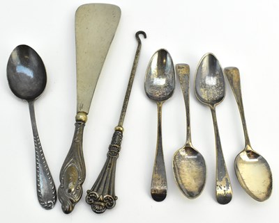 Lot 1259 - Four George III hallmarked silver teaspoons...