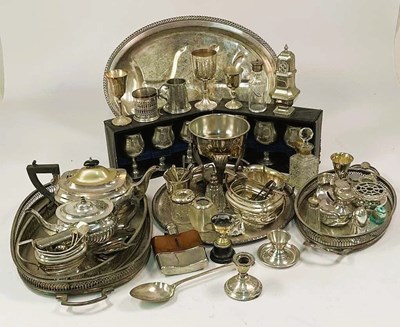Lot 584 - A quantity of silver plate to include a tea...