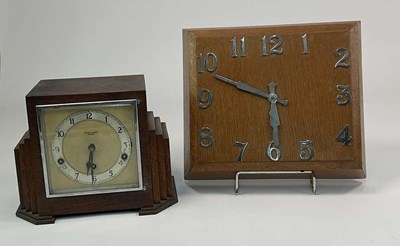 Lot 293 - An Art Deco oak mantel clock with chrome...