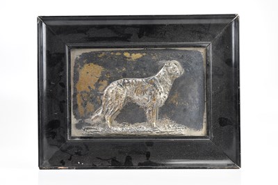 Lot 39 - An electroplated dog plaque, signed 'F Diller'...