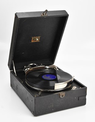 Lot 2194 - HIS MASTER'S VOICE; a portable wind-up...