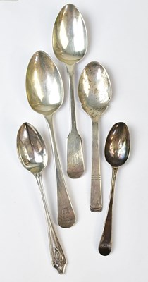 Lot 825 - Five various hallmarked silver spoons, various...
