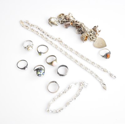 Lot 689 - Small collection silver jewellery including a...