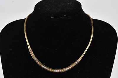 Lot 247 - A 9ct tricolour gold box link necklet, length...