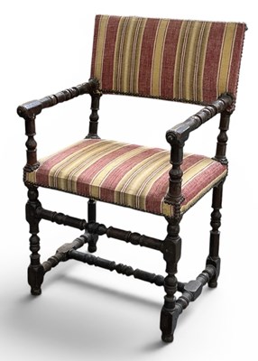 Lot 71 - A French Louis XIII mahogany framed open arm...