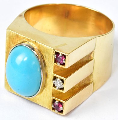 Lot 866 - A c.1970s yellow metal ring set with an oval...