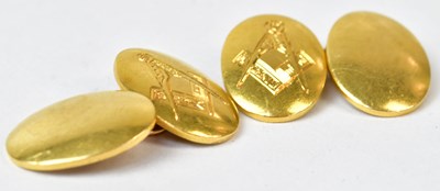 Lot 955 - A pair of 18ct yellow gold oval cufflinks...