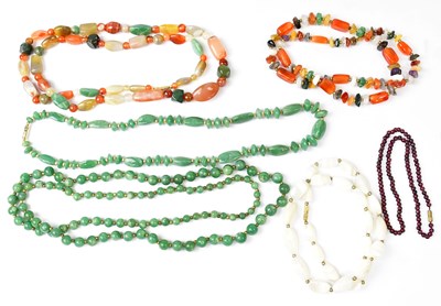 Lot 1003 - Six vintage gemstone beaded necklaces,...