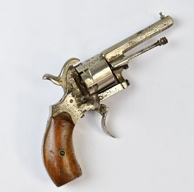 Lot 588 - A Belgian pin fire six shot revolver,...