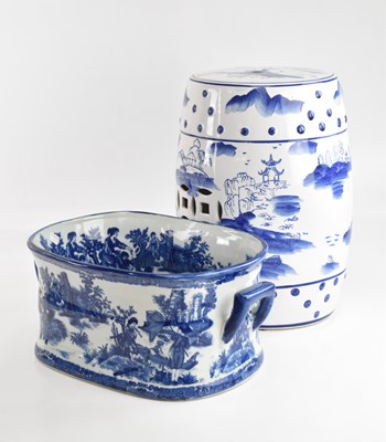 Lot 1550 - A modern Chinese style blue and white garden...
