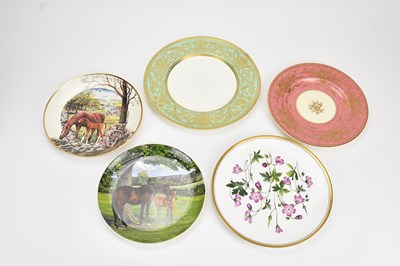 Lot 1562 - ROYAL WORCESTER; a green ground cabinet plate...