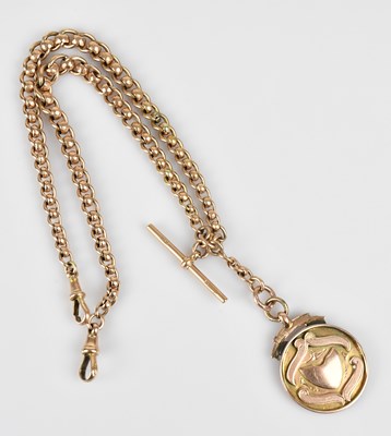 Lot 1095 - A 9ct yellow gold Albert chain with T-bar and...
