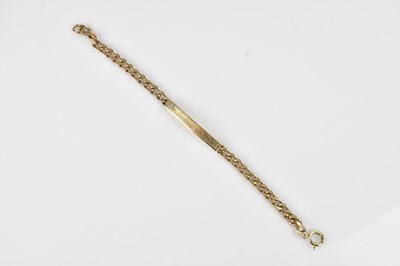 Lot 67 - A 9ct yellow gold flat link identity bracelet,...