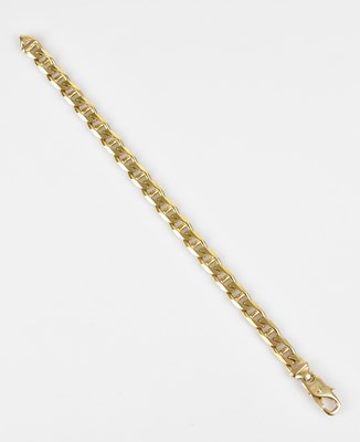 Lot 84 - A 9ct yellow gold flat link bracelet, length...