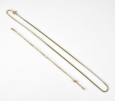 Lot 335 - A yellow metal fine link necklace, stamped '9K'...