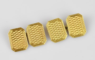 Lot 152 - A pair of 18ct yellow gold textured cufflinks,...