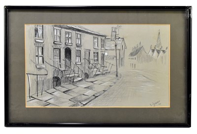 Lot 1365 - D. JOHNSON; pencil drawing with chalk, street scene