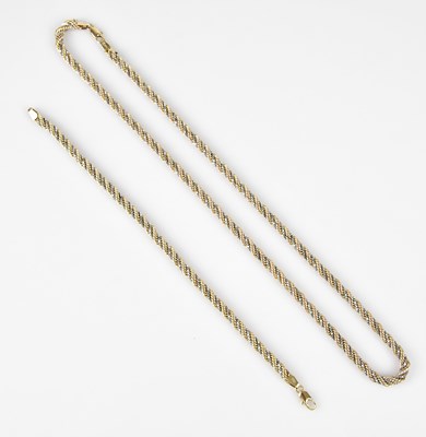 Lot 264 - A 9ct yellow and white gold rope twist...