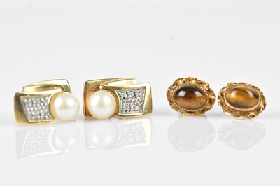 Lot 201 - A pair of 14ct yellow gold pearl and diamond...