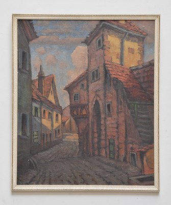 Lot 2332 - CARL KORBMANN; oil on board, European street...