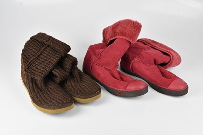Lot 1447 - UGGS; a pair of Delaine red shearling sneaker...