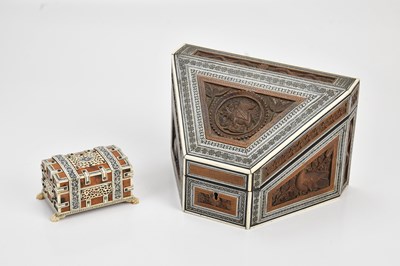 Lot 2010 - A carved Indian stationery box with bone inlay,...