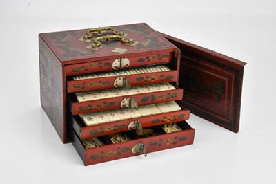 Lot 1634 - A Chinese bamboo and bone mahjong set, in a...