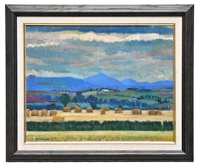 Lot 207 - J O'BRIEN; oil on canvas, rural scene of hay...