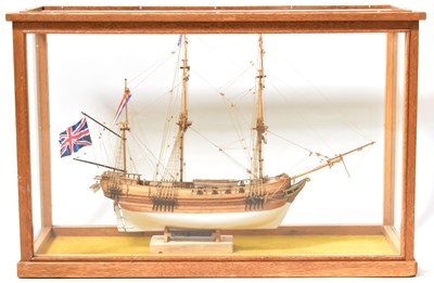 Lot 467 - A cased wooden model ship 'HMS Beagle', with...
