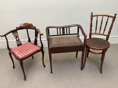 Lot 1280 - An Edwardian corner chair, a Thonet bentwood...