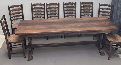 Lot 1091 - An oak rectangular refectory table, and set of...