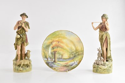 Lot 1535 - ROYAL DUX; a pair of figures male and female...