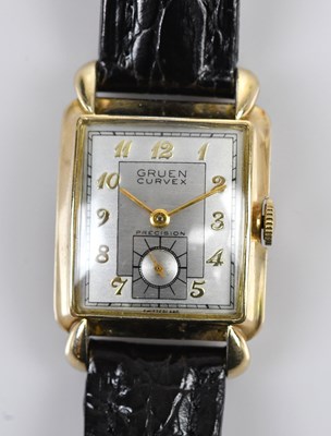 Lot 1206 - GRUEN; a 10K gold filled gentleman's...