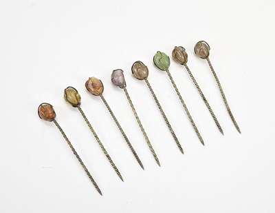Lot 206 - A set of eight white metal and coloured stone...