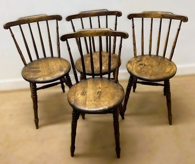 Lot 679 - Four elm and beech chairs, height 82cm.