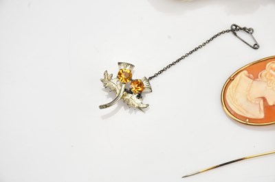 Lot 26 - A 9ct yellow gold mounted cameo brooch, side...