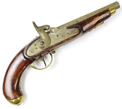 Lot 585 - A 19th century percussion cap pistol, the lock...