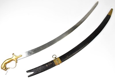 Lot 625 - An Indian sabre, with curved blade and brass...