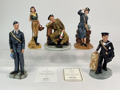 Lot 152 - ROYAL DOULTON; five porcelain figures from the...