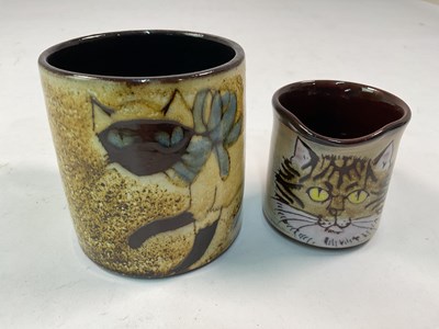 Lot 157 - CHELSEA POTTERY; a mug of a Siamese cat,...