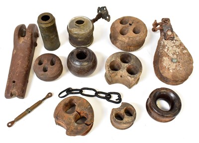 Lot 497 - A collection of ships floats, rope guides and...
