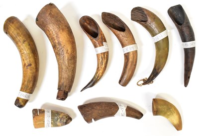 Lot 301 - A collection of nine medicine and grit horns,...