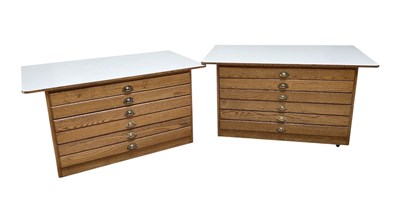 Lot 1197 - A near pair of oak plan chests, with later...